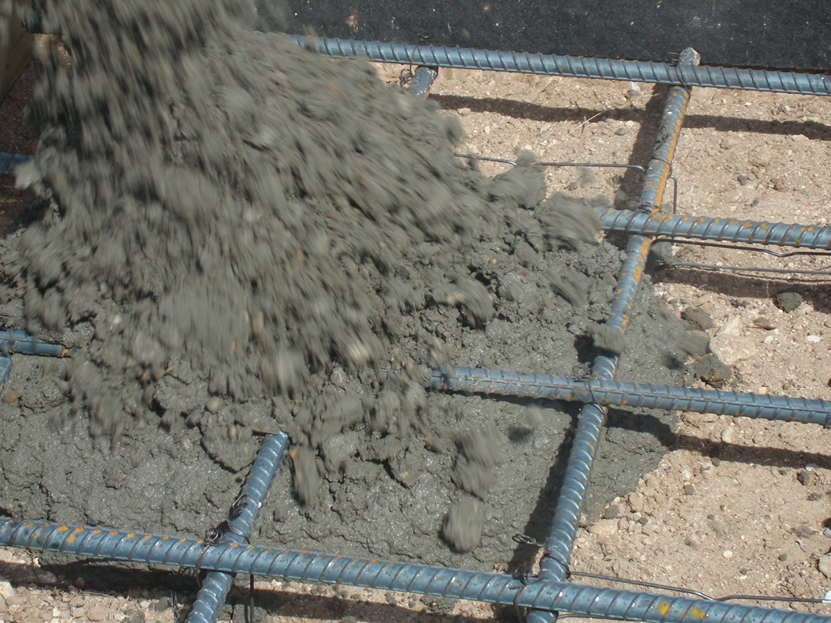 Concrete pouring over rebar